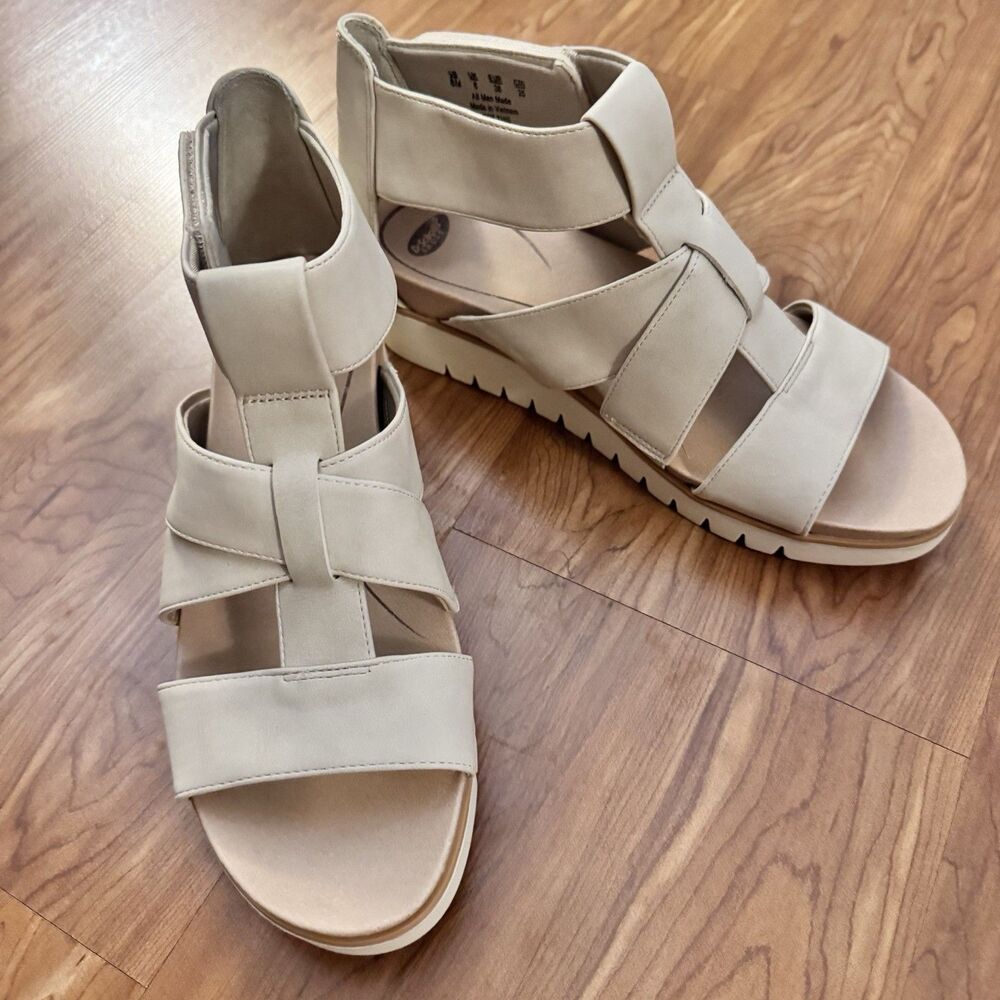 Dr. Scholl's Sandals Women’s 8M Got This Platform Strappy Wedge Heels Beige